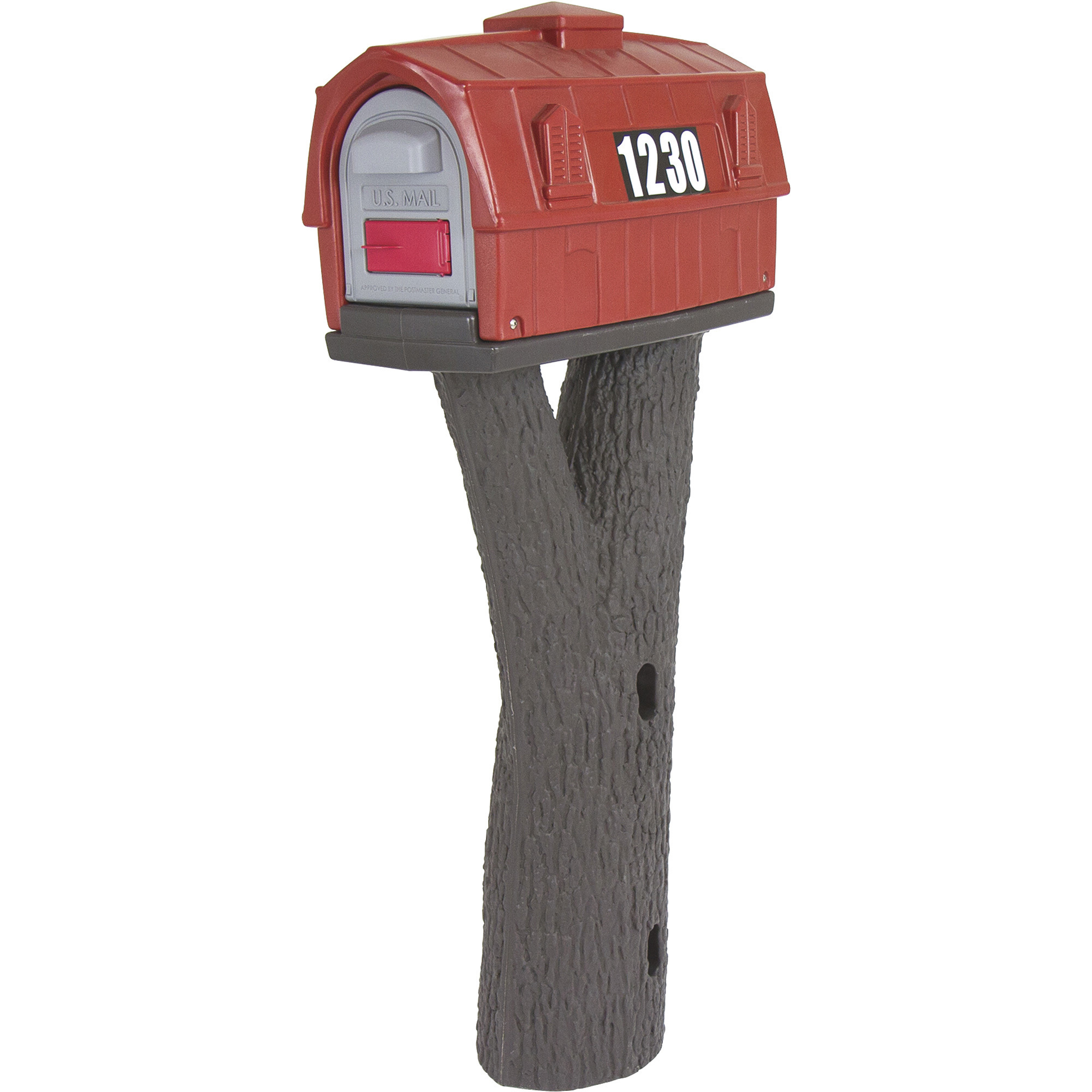 Simplay3 Classic Red Barn Mailbox - 23in.L x 13in.W x 50.25in.H, Magnetic Closures, Includes Address Numbers and Mounting Hardware, Model# 416090-01